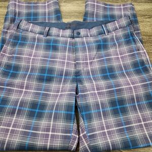 Nike Golf Tour Performance Dri-Fit Pants Men's 38x32 Blue Purple Plaid Polyester